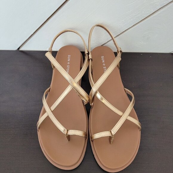 NEW Sun + Stone Womens Juune Rose Gold Strappy Sandals Size 11M - Picture 1 of 8